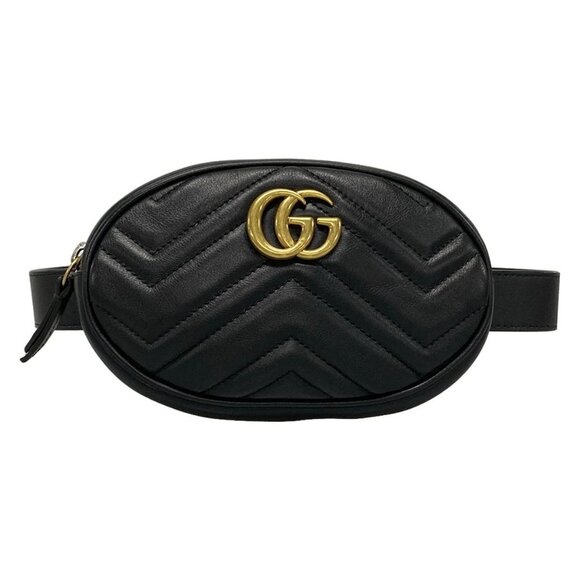 Auth GUCCI GG Marmont 476434 Black Leather Bum Bag - Picture 1 of 16